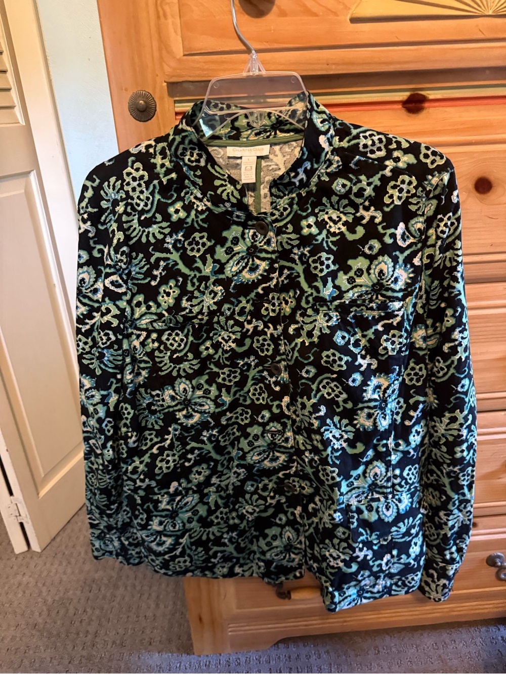 Black & Aqua Floral Button-Up jacket